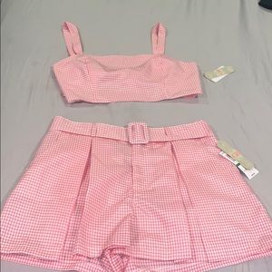 Gingham pink & white two piece set.
